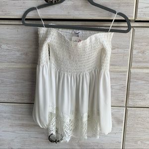 BB Dakota white lace off the shoulder top
